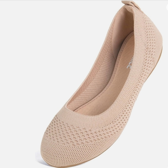 ATHMILE Washable Knit Ballet flats in a perforated nude. NWOT US SZ 10M - Picture 1 of 10